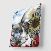 反射、景色の頭骨 スクエア壁時計 (傾斜)