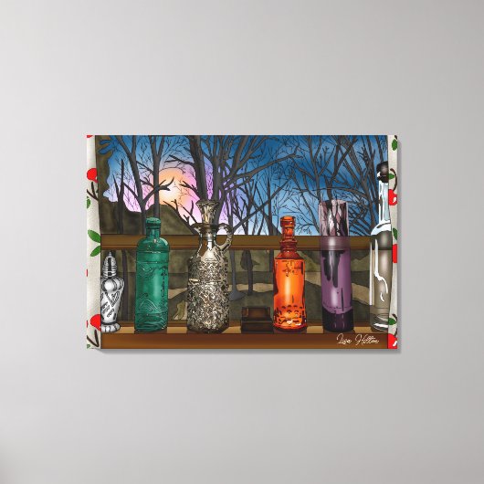 反射 |窓敷居カラフル内のガラスの花瓶 キャンバスプリント (正面)