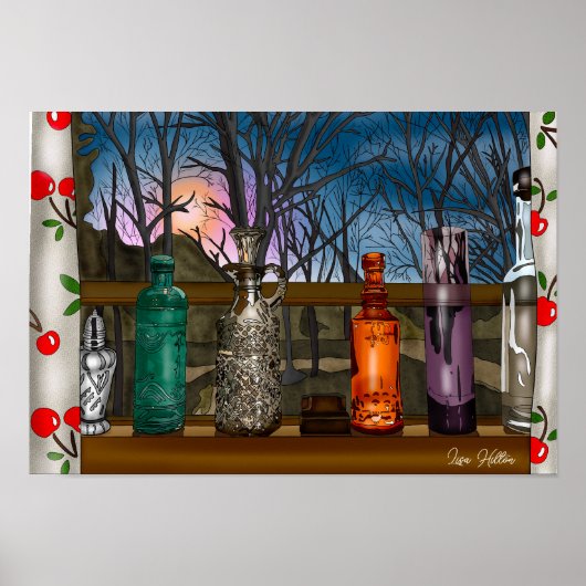 反射 |窓敷居カラフル内のガラスの花瓶 ポスター (正面)