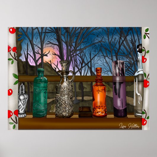 反射 |窓敷居カラフル内のガラスの花瓶 ポスター (正面)