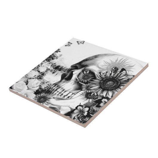 反射。 花の景色の頭骨 タイル (側面)