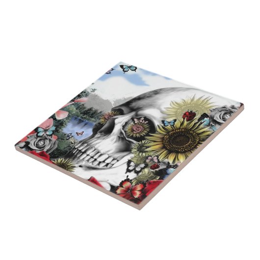 反射。 花の景色の頭骨 タイル (側面)