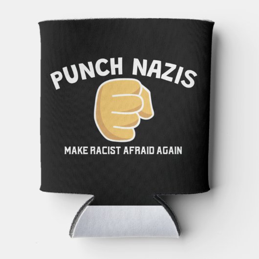 反差別・反レイシスト保冷缶カバー – ナチスをぶっ飛ばせ、立ち上がれ 缶クーラー (正面)