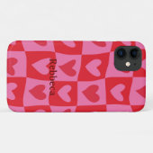 反市松模様にりピンクと赤いハート名前をカスタムする Case-Mate iPhoneケース (裏面(横))