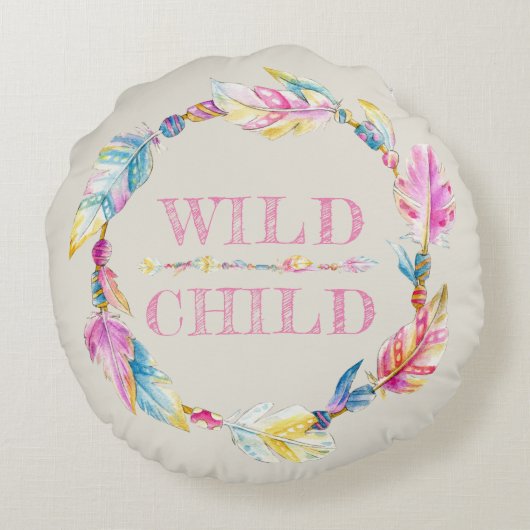 反抗的な子どもの水彩の羽毛アート枕 ラウンドクッション (裏面)