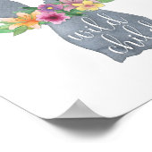 反抗的な子どもウォーターカラーラビットフラワークラウンプリント ポスター (角)