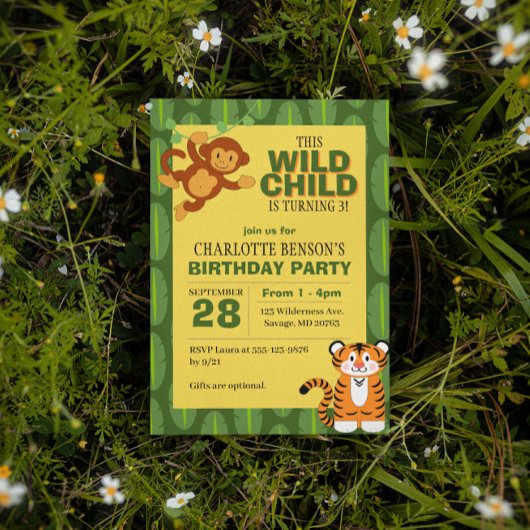 反抗的な子どもジャングルバースデーパーティー 招待状