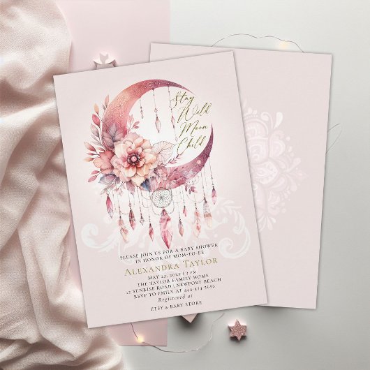 反抗的な子どもドリームキャッチャー結晶ベビーガールシャワー 招待状