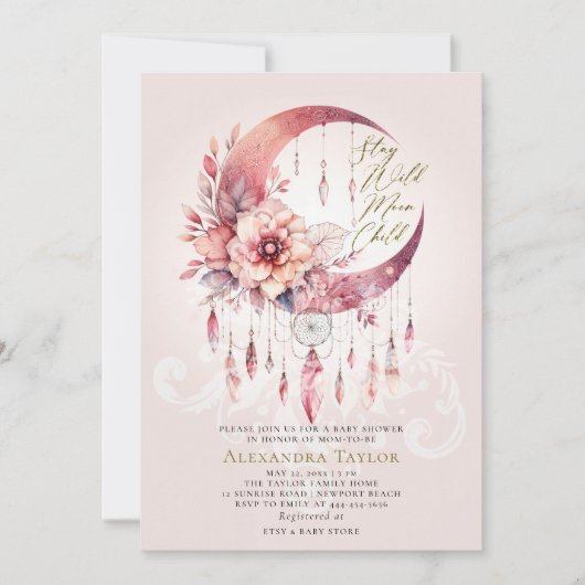 反抗的な子どもドリームキャッチャー結晶ベビーガールシャワー 招待状 (正面)