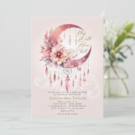 反抗的な子どもドリームキャッチャー結晶ベビーガールシャワー 招待状 (スタンド正面)