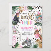 反抗的な子どもヒョウ印刷サファリアニマルズ誕生日 招待状 (正面)