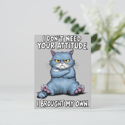 反抗的な青い猫は態度を拒否 ポストカード (スタンド正面)