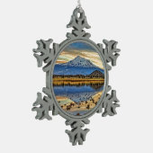 反映される山SHASTA スノーフレークピューターオーナメント (左)