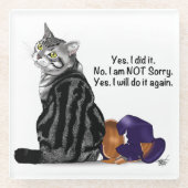 反省のタブビーキャッおもしろいト ガラスコースター (正面)