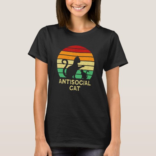 反社会的な猫 ネコ ねこ 猫好き 猫のユーモア 子猫 内向的 Tシャツ (正面)