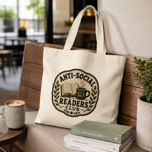 反社会的な読書家クラブの刺繍風デザイン ラージトートバッグ