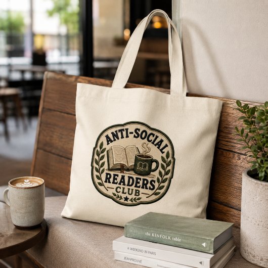 反社会的な読書家クラブの刺繍風デザイン ラージトートバッグ