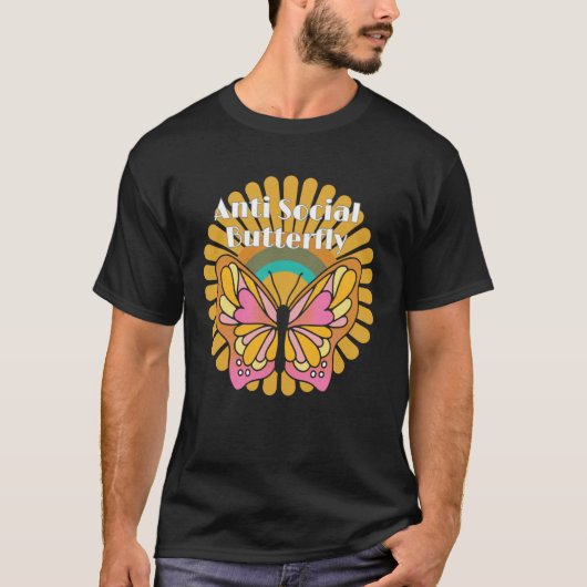 反社会的バタフライ面白カラフルデザイン Tシャツ (正面)