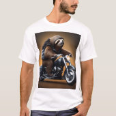 反逆のスロー: バイクに乗る革ジャンのスロー Tシャツ (正面)