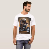 反逆のスロー: バイクに乗る革ジャンのスロー Tシャツ (正面フル)