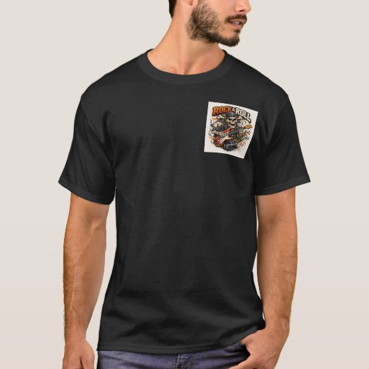 反逆のリズム:ロックンロール・スカルギタランティー Tシャツ (正面)