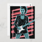 反逆のロックスター: レザーの女性ギタリスト ポストカード (正面/裏面)