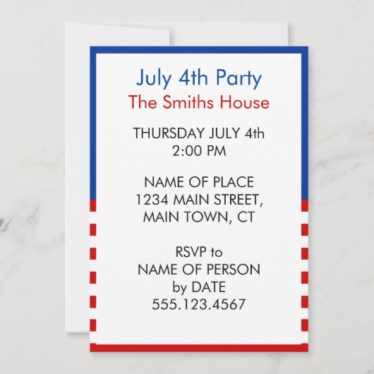 反逆の日 無礼な植民地時代の7月4日ユーモア 招待状 (裏面)