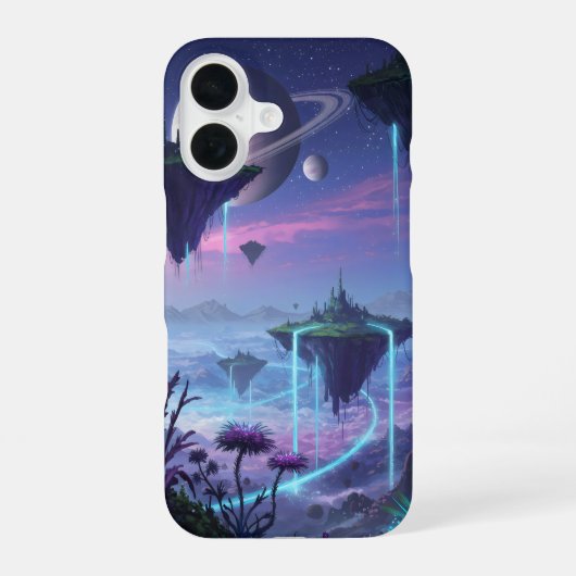 反重力で島が浮かぶエイリアン惑星 iPhone 16ケース (裏面)