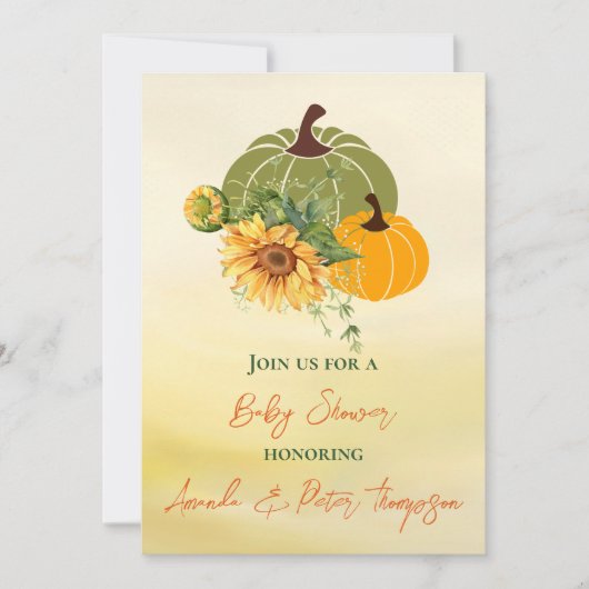 収穫かわいいカボチャひまわり黄色の赤ちゃんシャワー 招待状 (正面)
