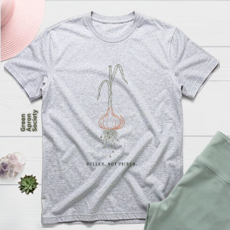 収穫された、ではなく摘まれた | ニンニクの収穫をモチーフにしたボタニカルデザイン トライブレンドTシャツ