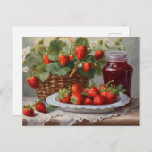 収穫したてのイチゴとストロベリージャム ポストカード (正面/裏面)