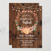 収穫のフェスティバルのカボチャ秋の木製の花の招待 招待状 (正面/裏面)