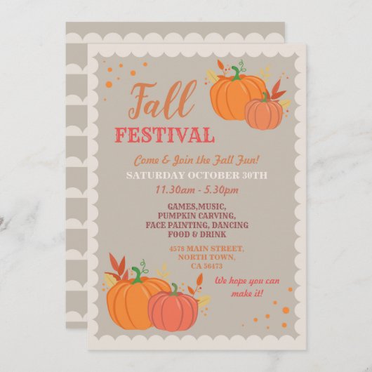 収穫の秋のフェスティバルのカボチャは秋のイベントを去ります 招待状 (正面/裏面)