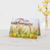収穫の野とカボチャの籠 感謝祭 カード (黄色い花)
