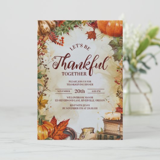 収穫エレガントテーブル感謝祭ディナー 招待状 (スタンド正面)