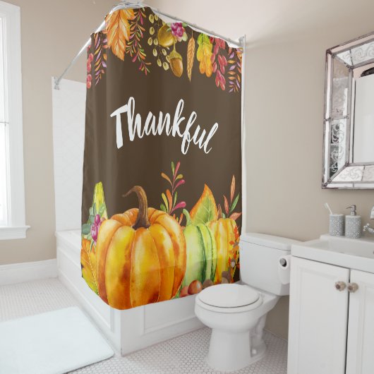 収穫カボチャと紅葉は感謝状縁ど態 シャワーカーテン (インサイチュ)