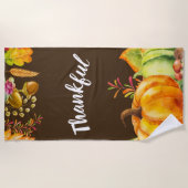 収穫カボチャと紅葉は感謝状縁ど態 ビーチタオル (正面)