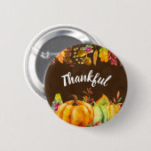 収穫カボチャと紅葉は感謝状縁ど態 缶バッジ (正面&裏面)