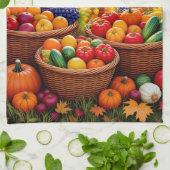 収穫バスケット、秋のオレンジ キッチンタオル (折り畳み)