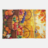 収穫バスケット、秋のオレンジ キッチンタオル (横)