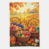 収穫バスケット、秋のオレンジ キッチンタオル (縦)