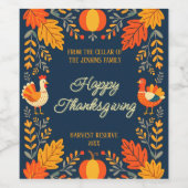 収穫備蓄秋トルコ家族の感謝祭 ワインラベル (シングルラベル)