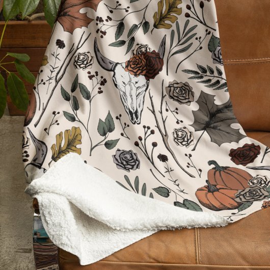 収穫及び角の牛のスカルクリーム シェルパブランケット