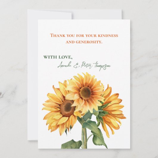 収穫可愛いカボチャひまわり赤ちゃんシャワー サンキューカード (裏面)
