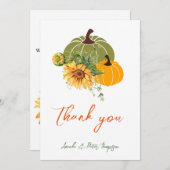 収穫可愛いカボチャひまわり赤ちゃんシャワー サンキューカード (正面/裏面)