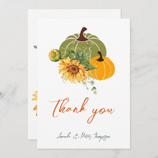 収穫可愛いカボチャひまわり赤ちゃんシャワー サンキューカード (正面/裏面)