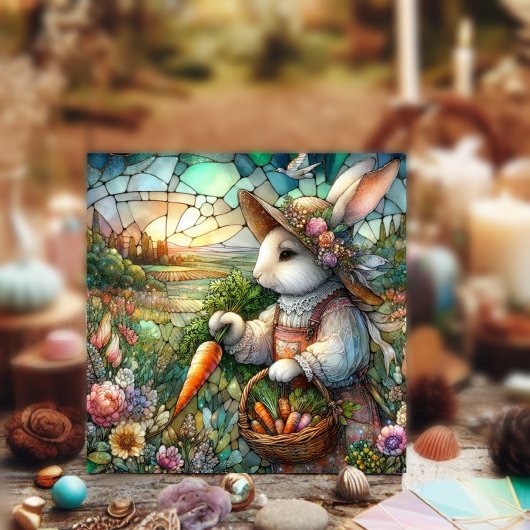 収穫復活祭の美しいステンドグラスのバニー シーズンカード