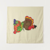 収穫感謝祭でかわいい七面鳥 タペストリー (正面(横))