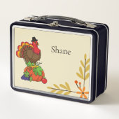 収穫感謝祭でかわいい七面鳥 メタルランチボックス (正面)