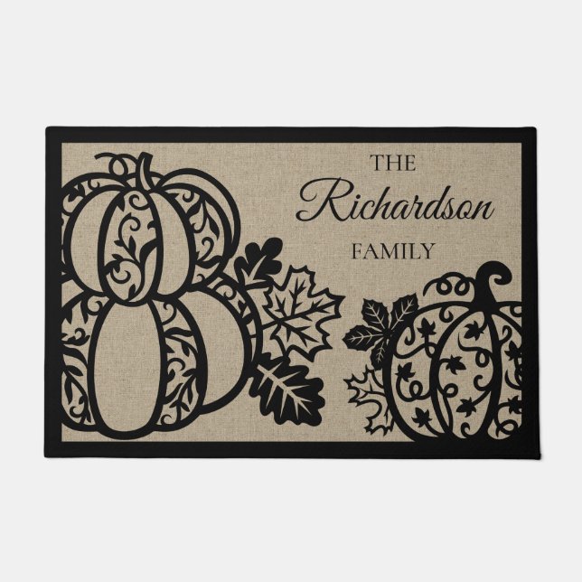 収穫時のスクロールパンプキンウェルカム ドアマット (正面)